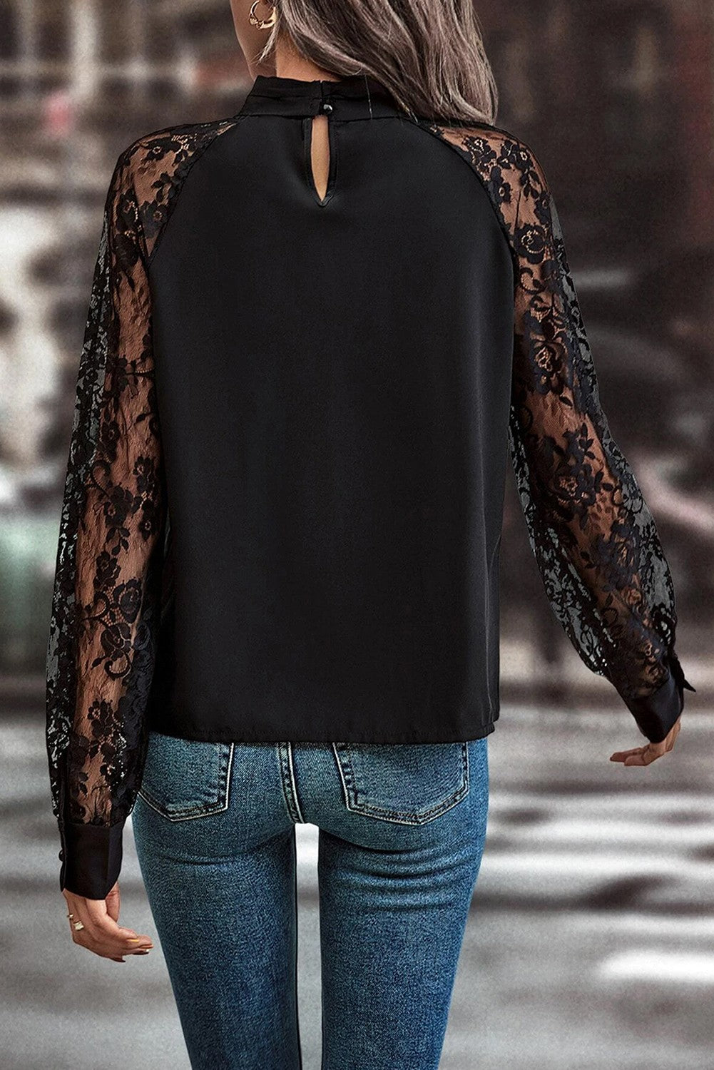 Long Sleeve Dress Top with Lace Sleeves
