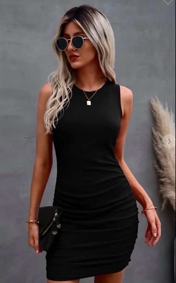 Sleeveless Ribbed Ruched Dress