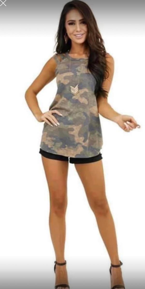 Sleeveless Camo Top with Criss Cross on Sleeve
