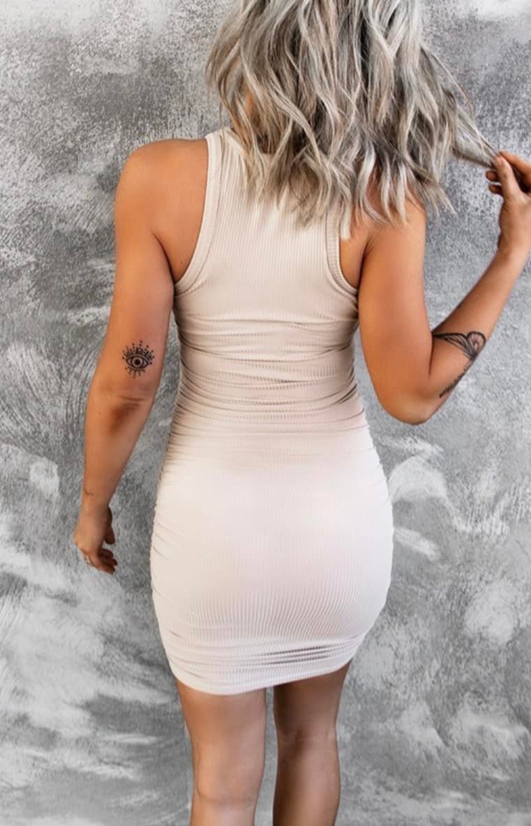 Ribbed Sleeveless Ruched Dress