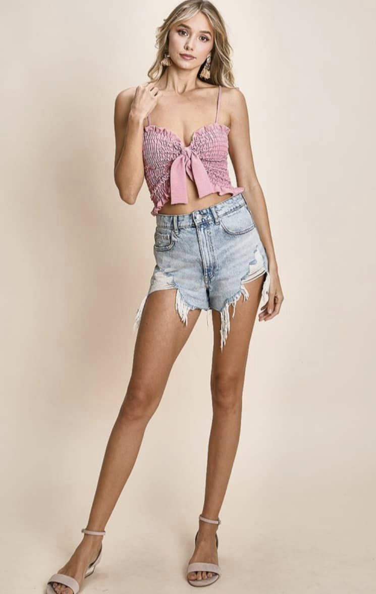 Smocked Top with Ribbon Tie