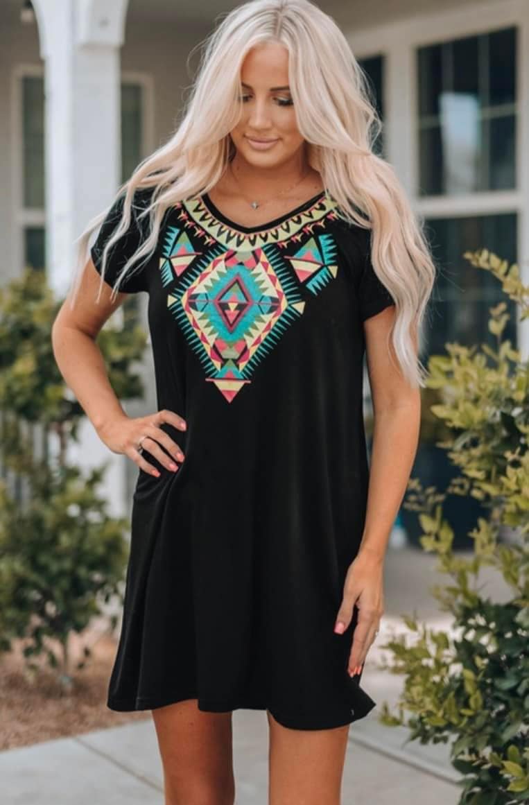 Short Sleeve Casual Dress with Pattern