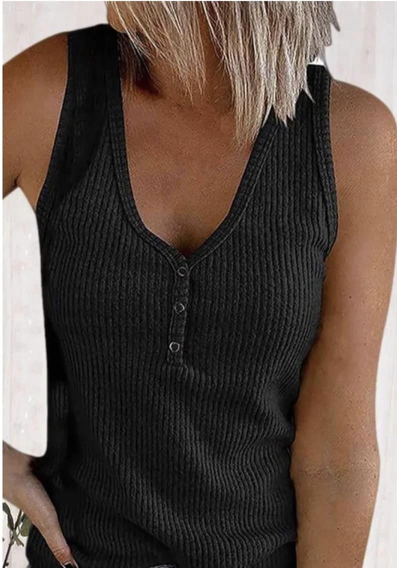 Stretchy Ribbed Tank Top with Buttons