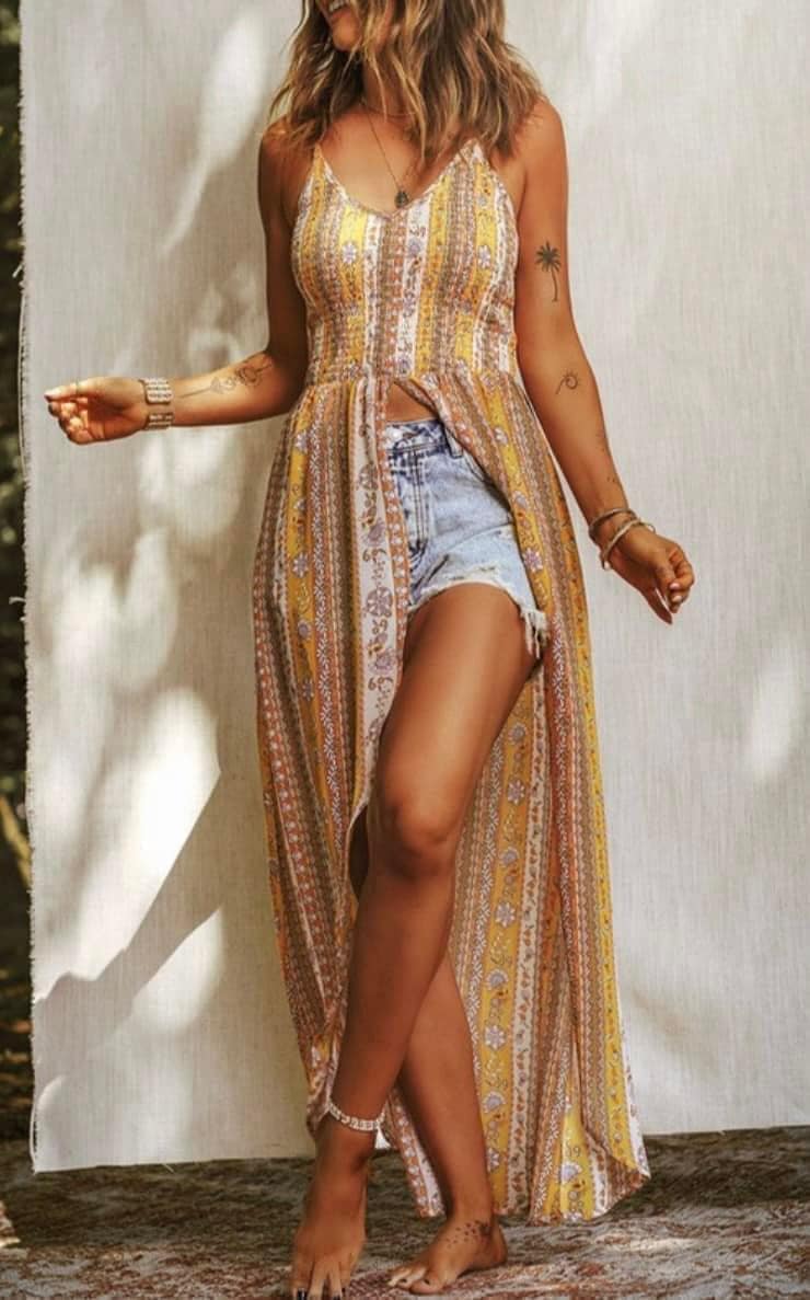 Floral Print Smocked Front Maxi Tank/Dress