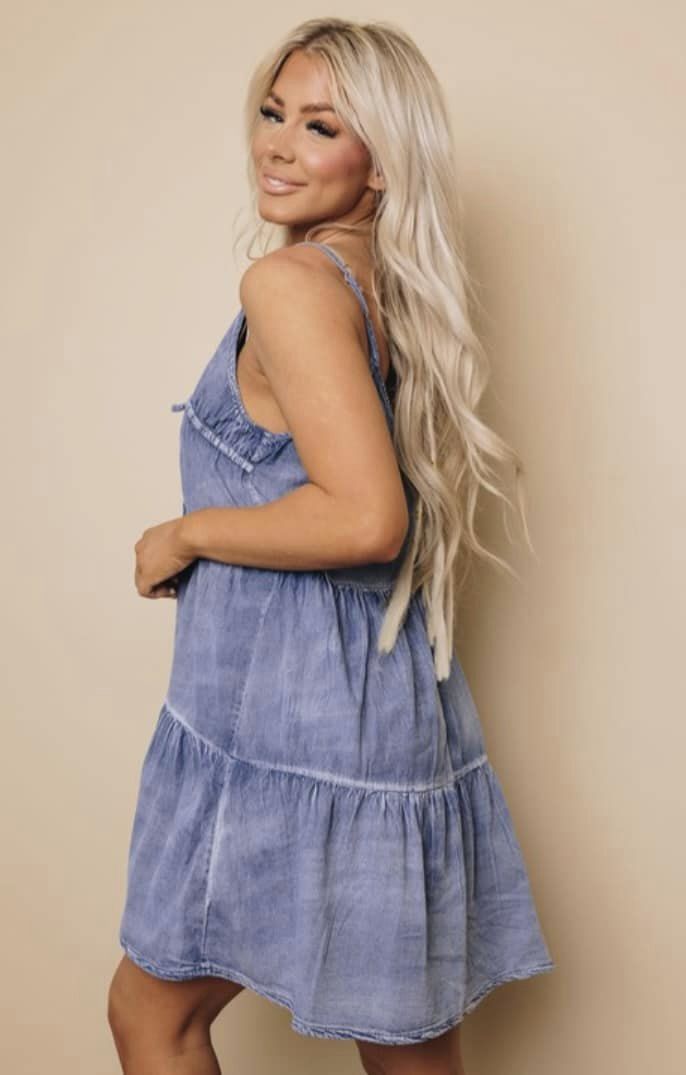 Ruffled Soft Denim Dress