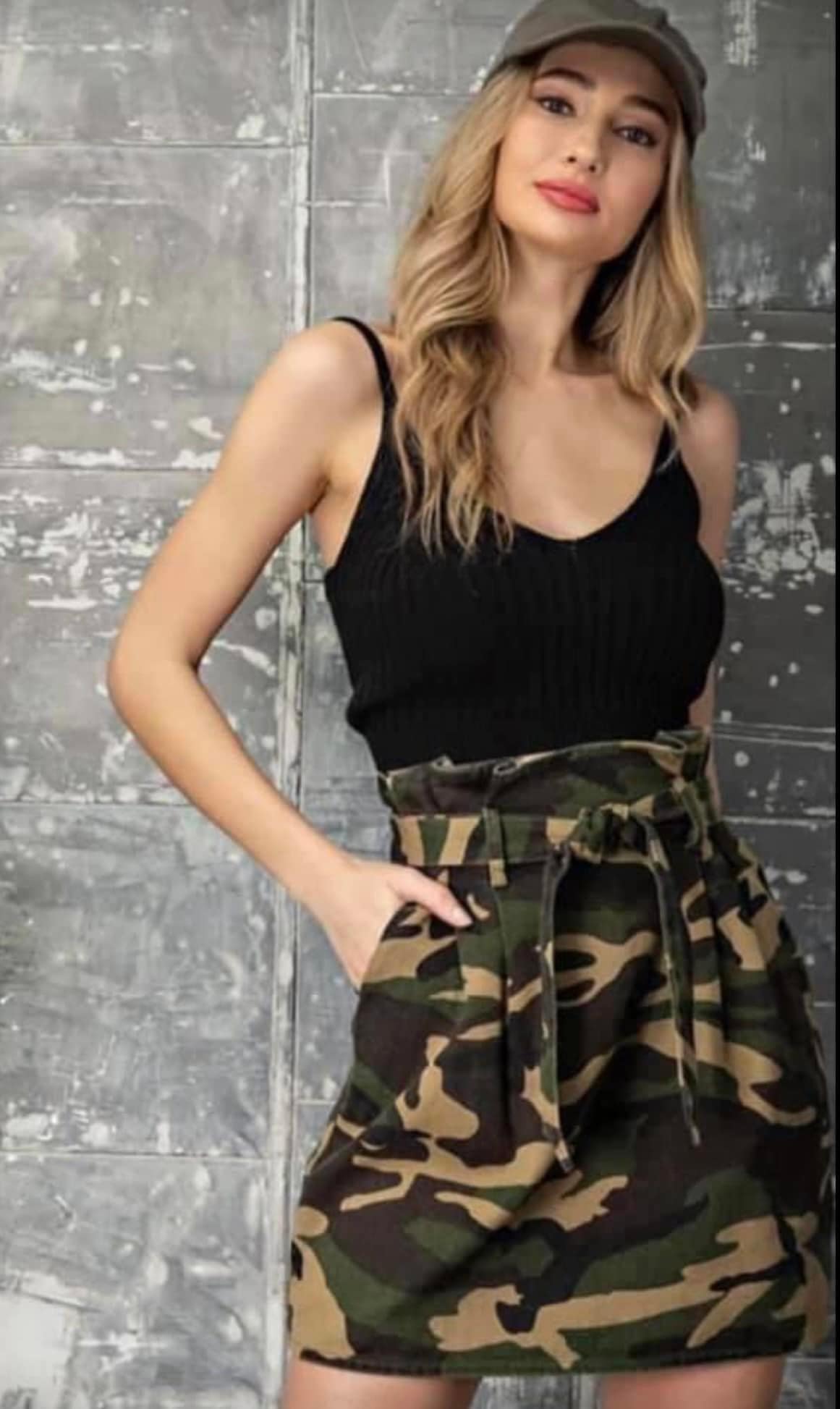High Waist Camo Denim Skirt