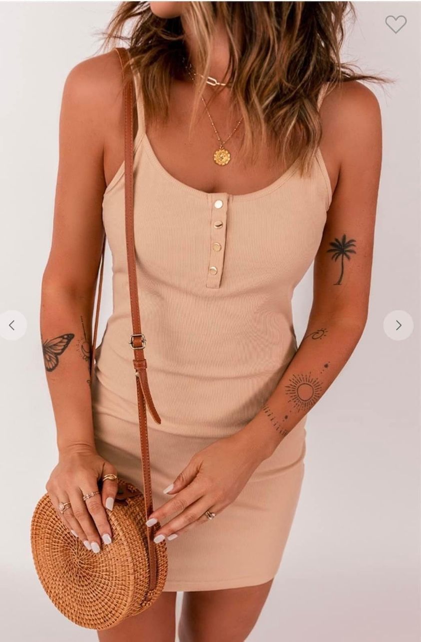 Ribbed Stretchy Dress With Buttons