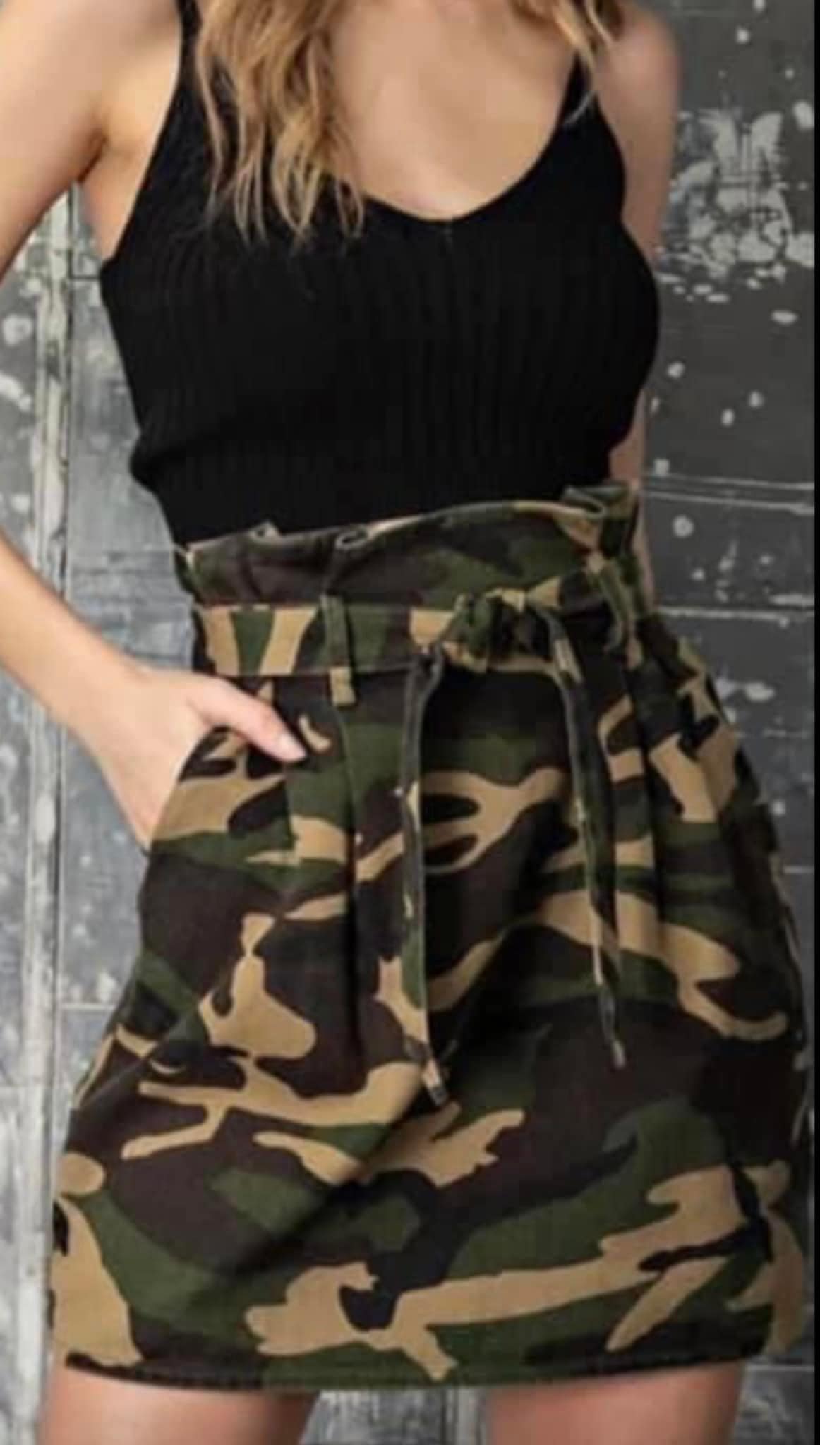 High Waist Camo Denim Skirt