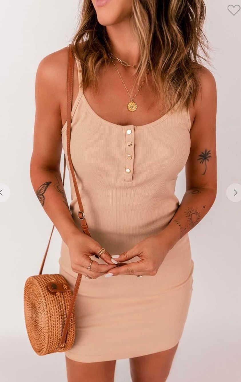 Ribbed Stretchy Dress With Buttons