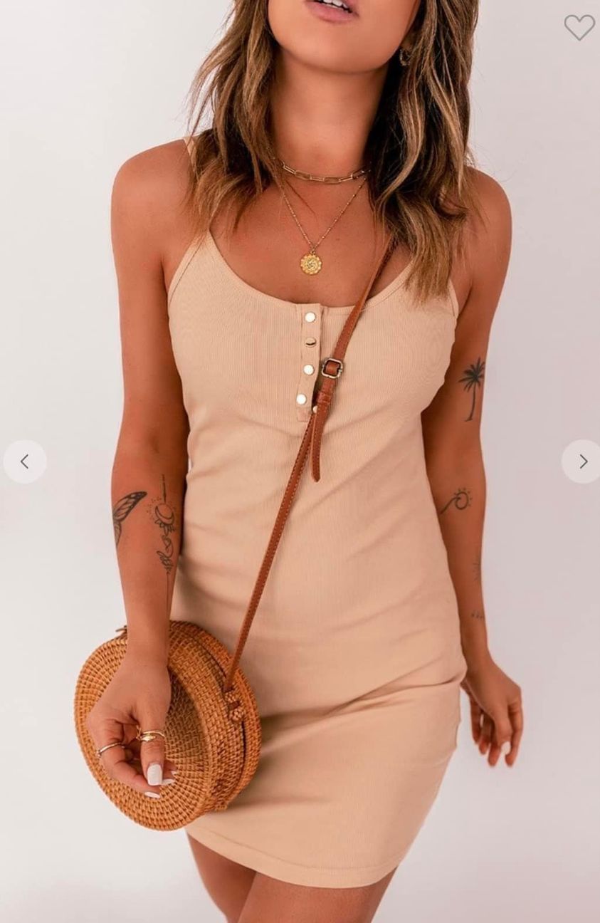 Ribbed Stretchy Dress With Buttons