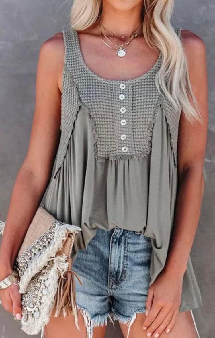 Baby Doll Mixed Fabric Tank Top