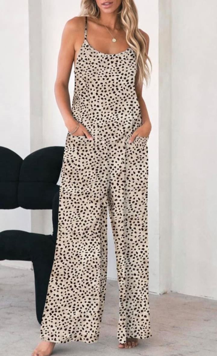 Wide Leg Pants Romper with Pockets & Spaghetti Straps