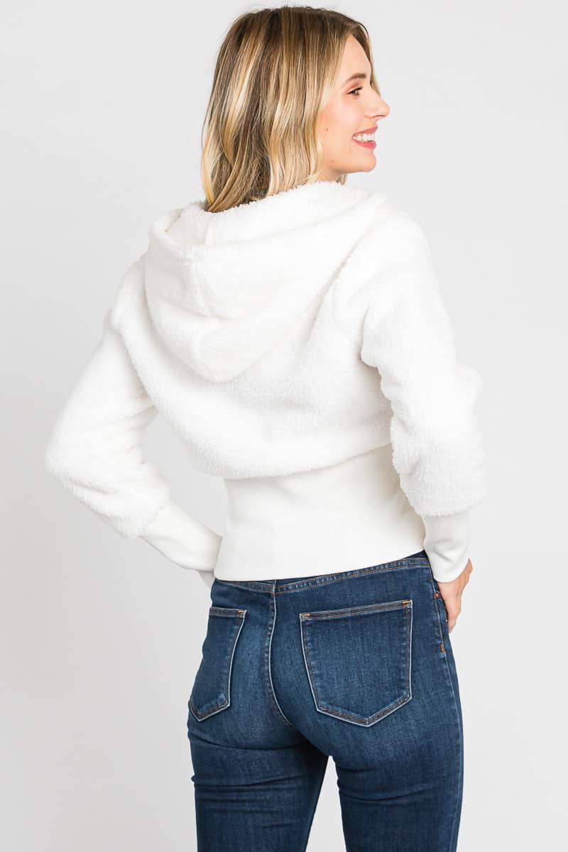 Soft Fur Jacket with Zipper, Hood & Tighter Waist