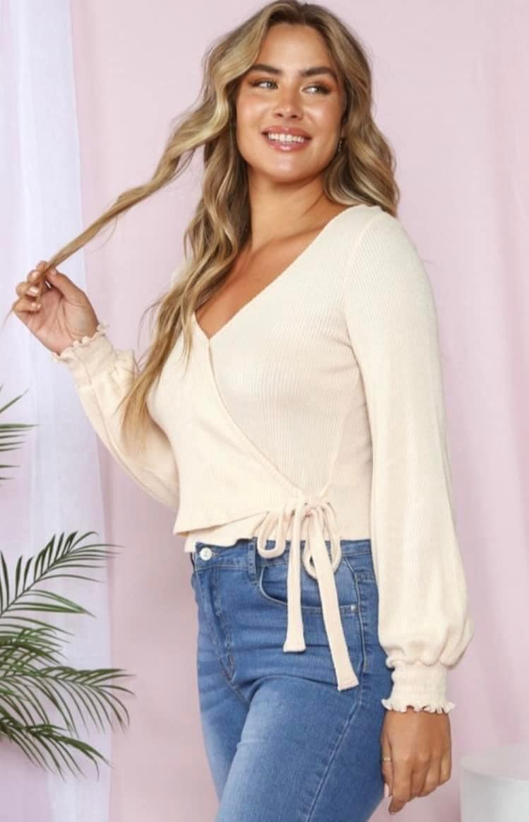 Ribbed Knit Wrap Top