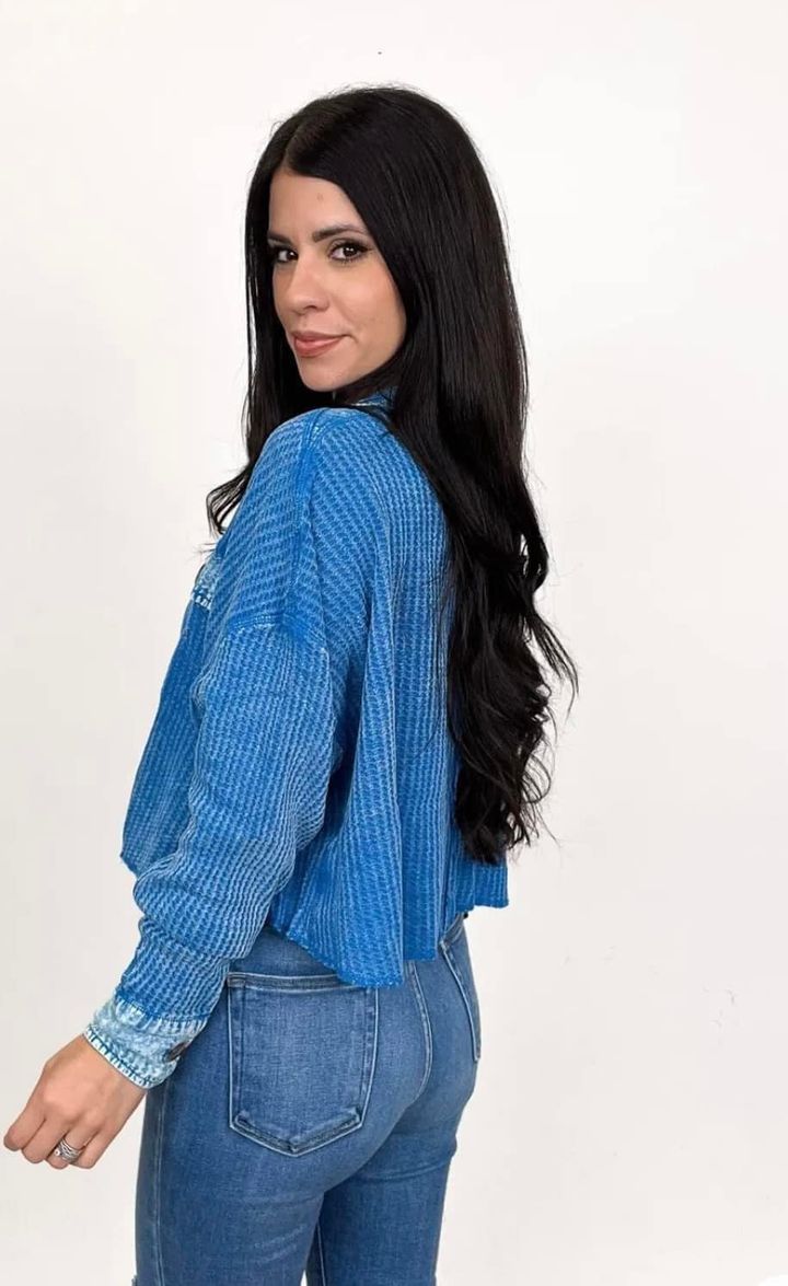 Washed Waffle Knit Cropped Shacket