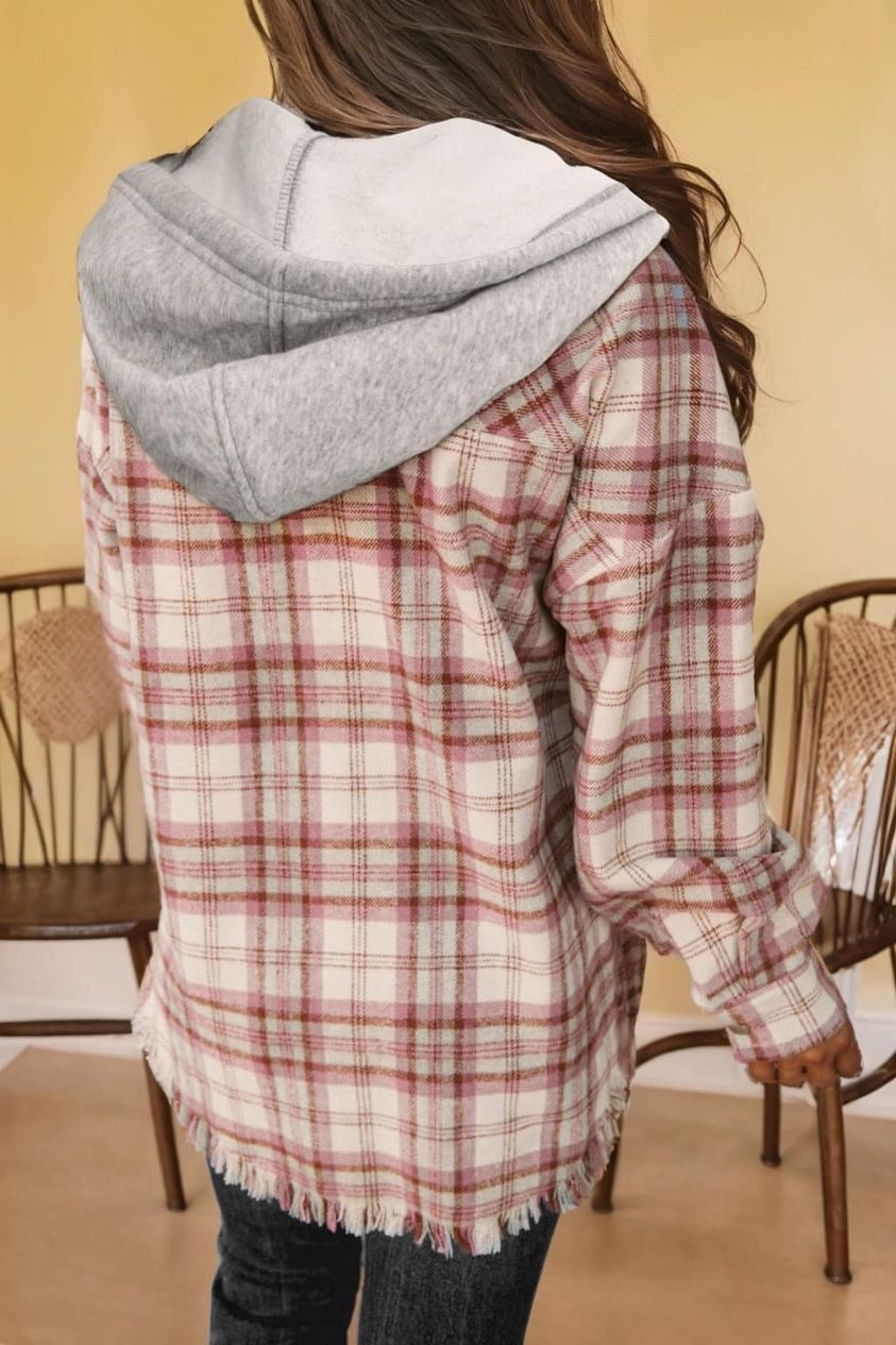 Plaid Shacket with Frayed Bottom