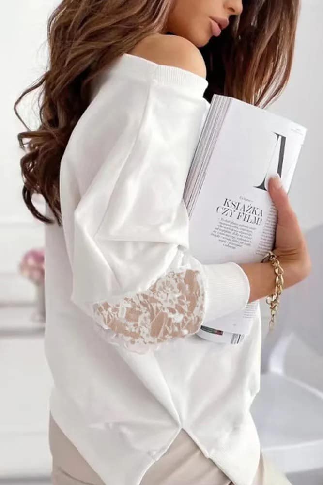 Round Neck top with Lace Sleeves and Side Slits