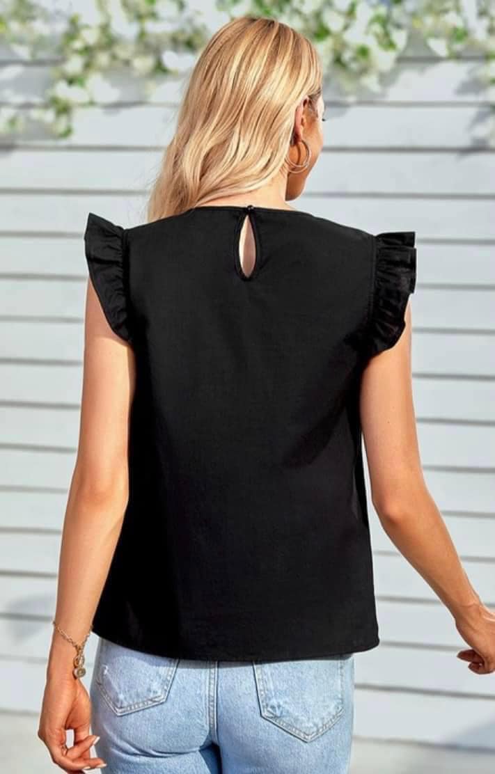 Lace Panel Ruffle Sleeve Top