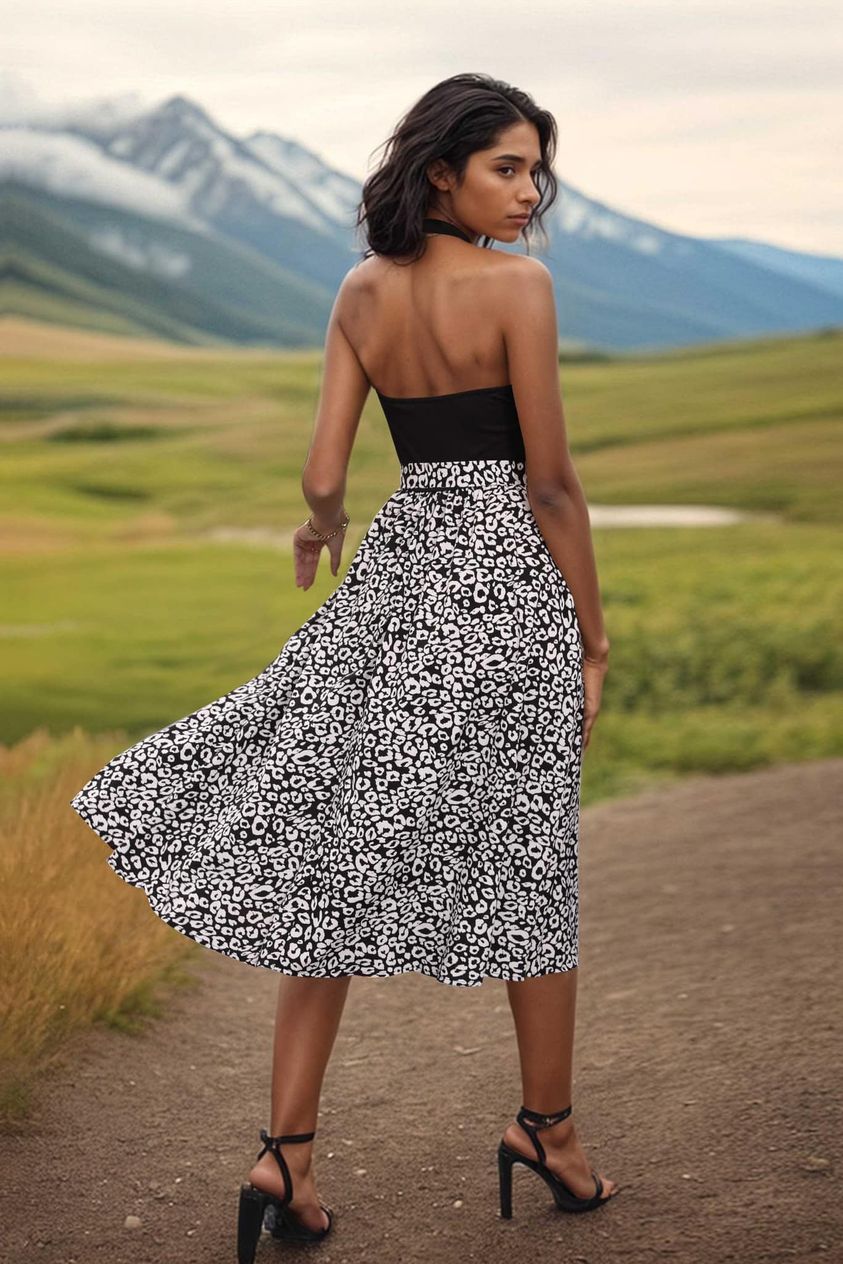 Contrast Halter Dress with Belt