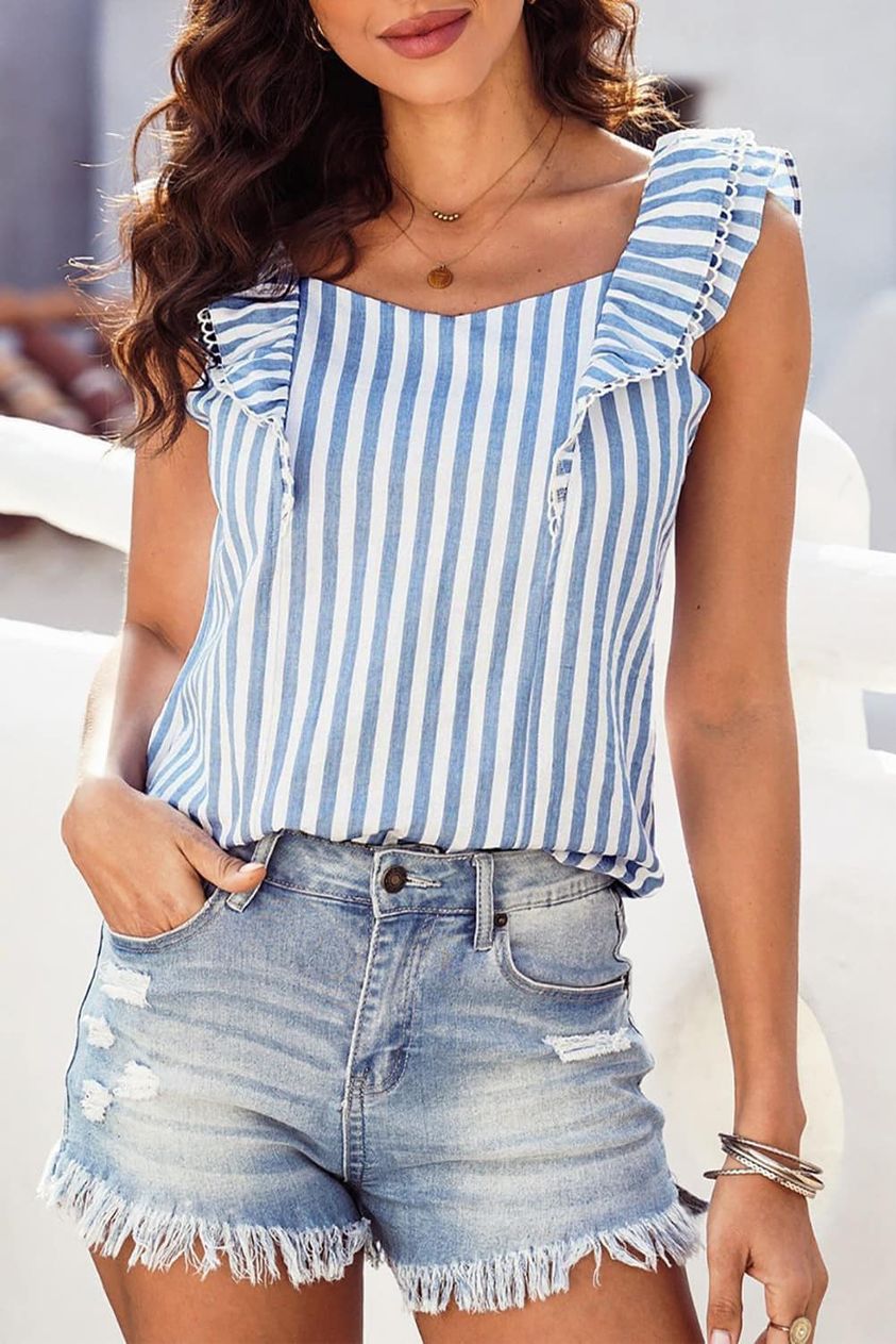 Striped Sleeveless Top with Tie Back