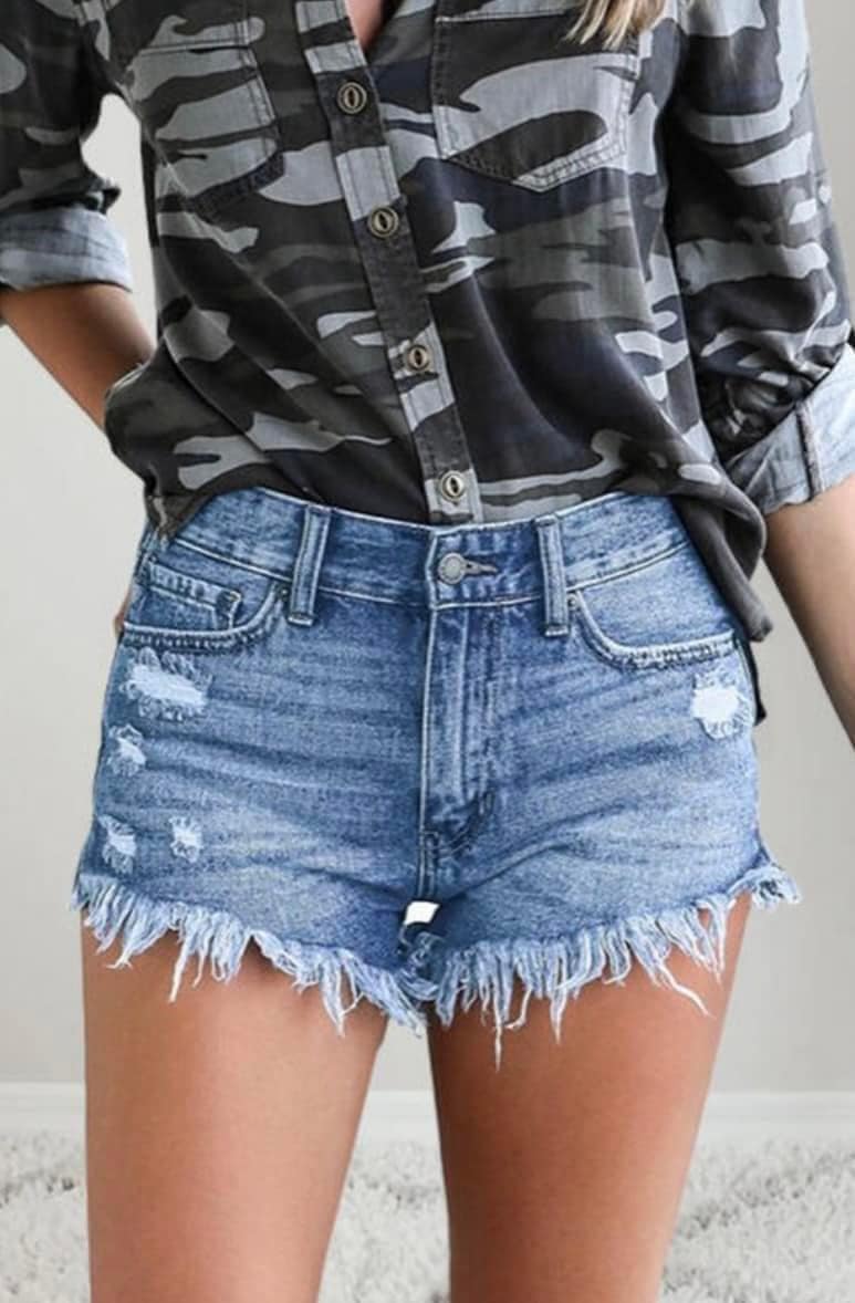 Denim Shorts With Fringe