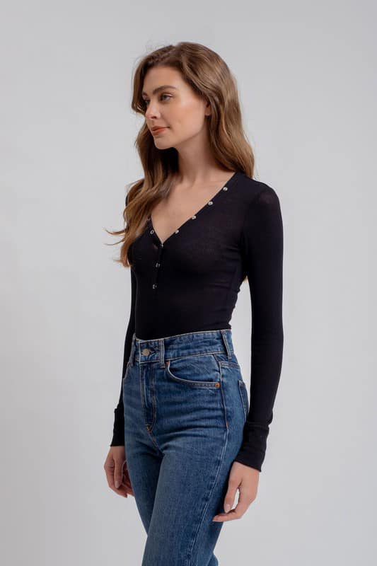 Long Sleeve Stretchy Thermal Buttons