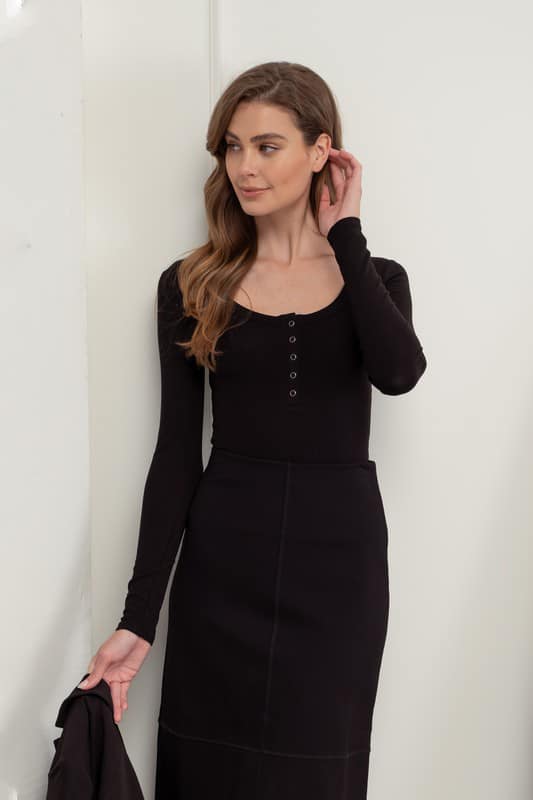 Long Sleeve Stretchy Top with Buttons