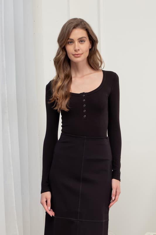 Long Sleeve Stretchy Top with Buttons