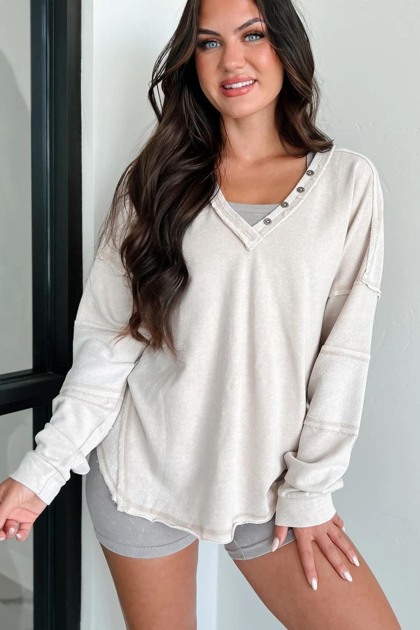 Raw Edge V Neck Top