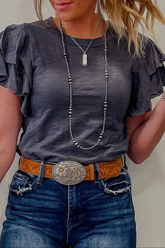 Short Sleeve Top with Ruffle Sleeves