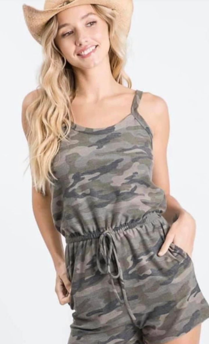 Camo Shorts Romper With Pockets
