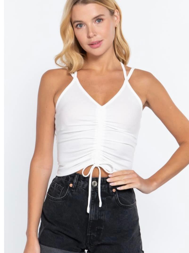 Ribbed Ruched Tank  with Crossed Back