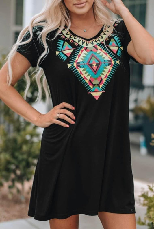 Short Sleeve Casual Dress with Pattern