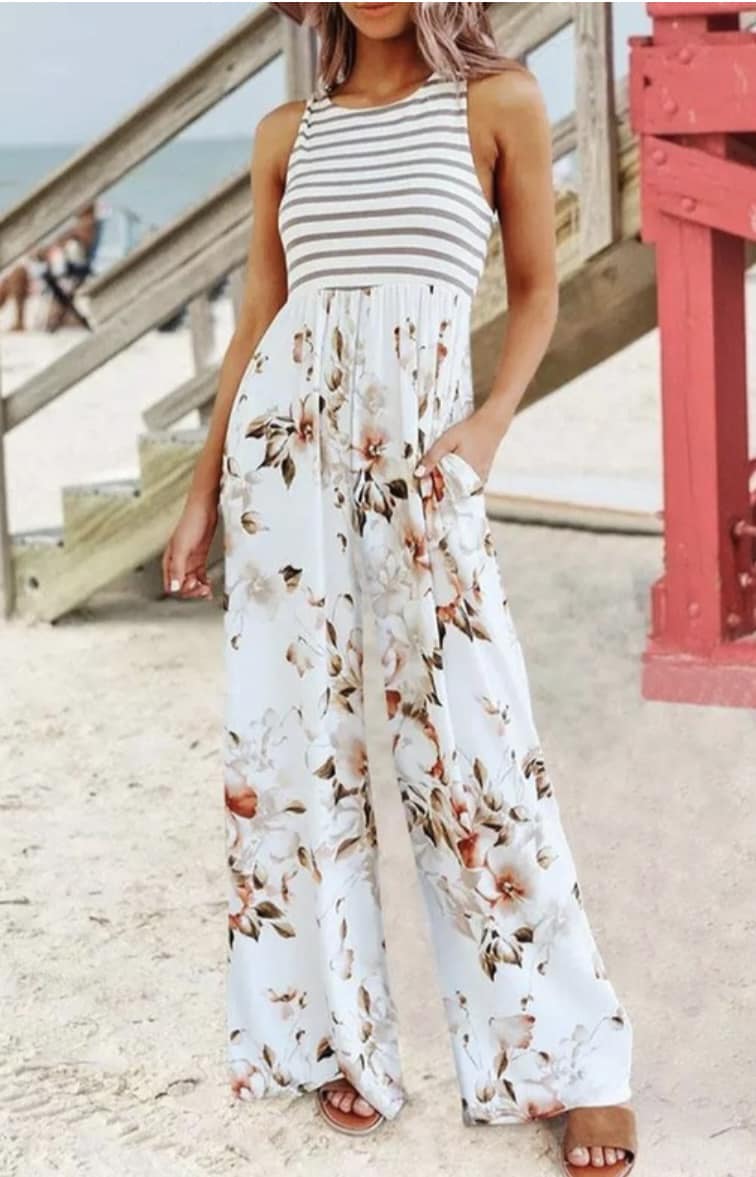 Striped/Floral Pants Romper