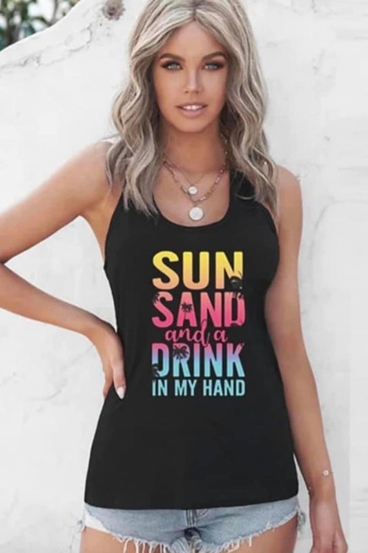 Graphic Sun Solid Racer Back Tank