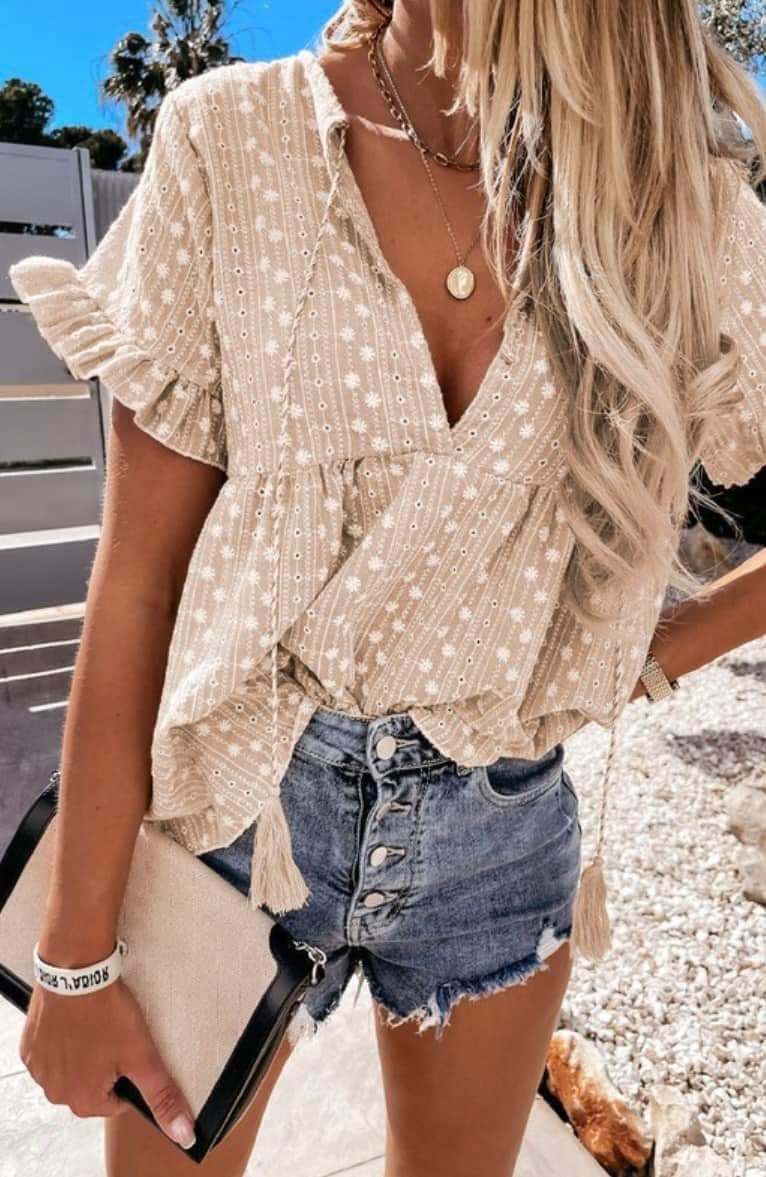 Baby Doll Print Short Ruffle Sleeve Top