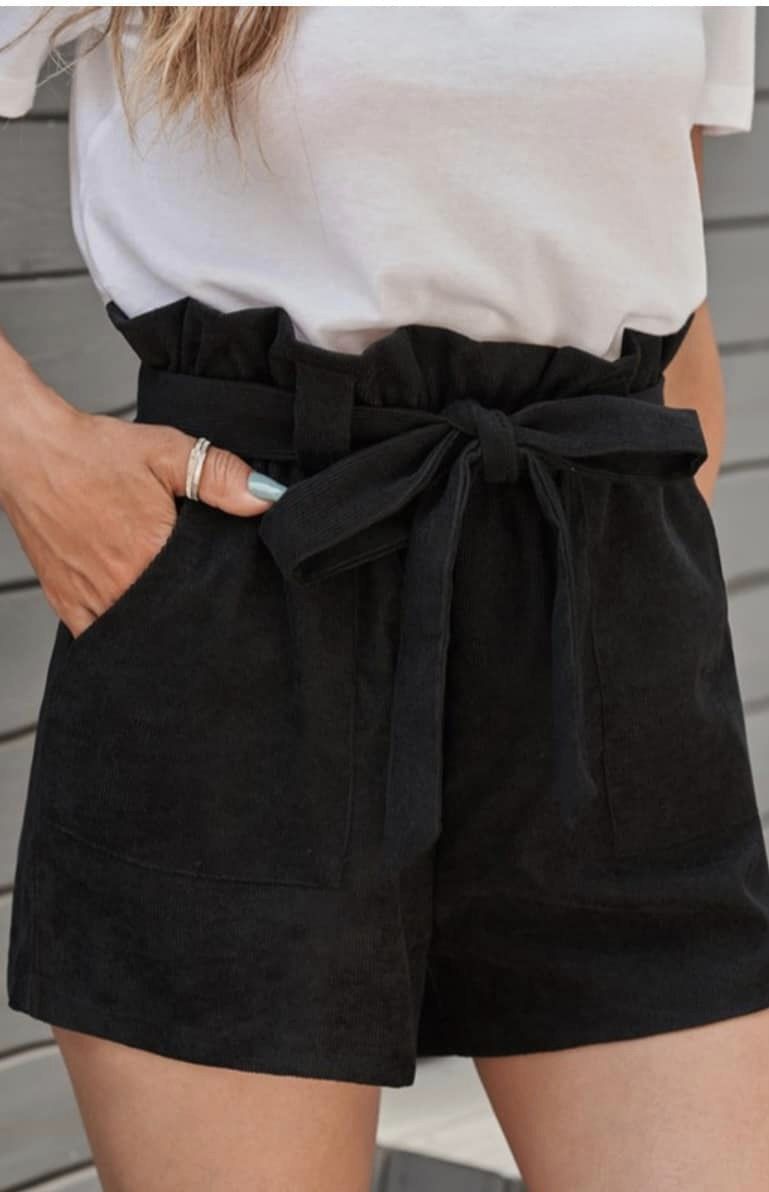 Ruffle Waisted Shorts with Belt & Pockets