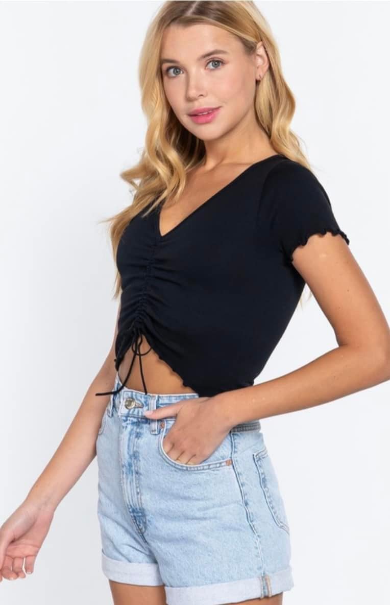 Short Sleeve Ruched Cropped Top