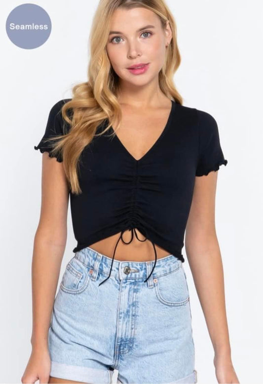 Short Sleeve Ruched Cropped Top