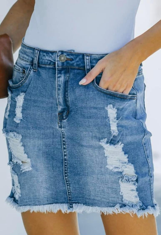 Jean Skirt with Rips