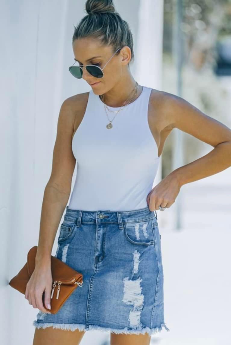 Jean Skirt with Rips