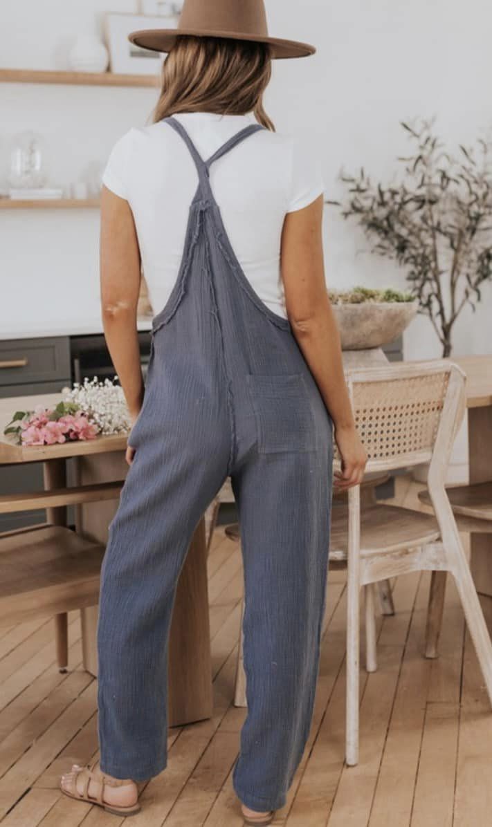 Comfy Jumpsuit Romper with  Pockets & Crinkle Look