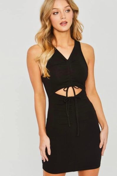 Cut Out Ribbed Ruched Dress