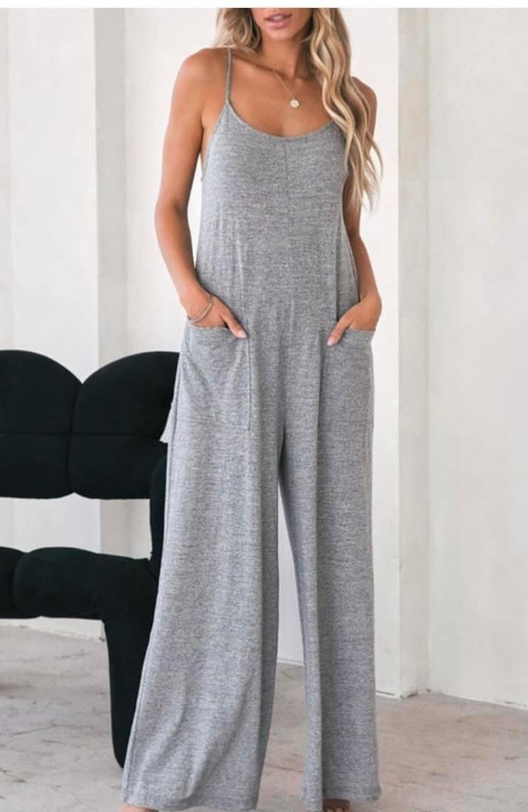 Wide Leg Pants Romper with  Pockets & Spaghetti Straps