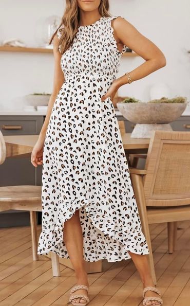 Sleeveless Leopard Hi Lo  Maxi Dress