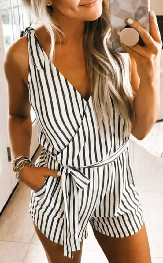 Striped  Shorts Romper