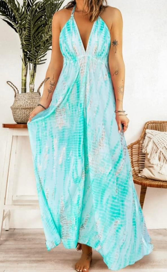 Tie Dye Halter Maxi Dress