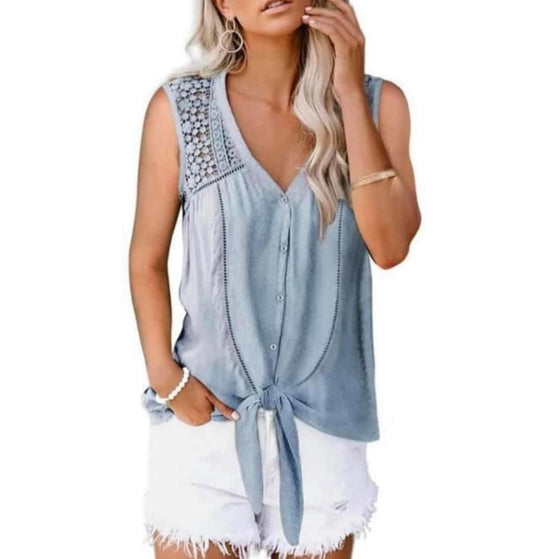 Sleeveless Lace Detail Tie Up Top