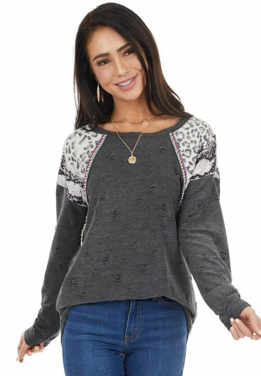 Distressed Top with Detail Long Top