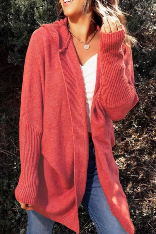 Oversized Open Front Cardigan Sweater with Hood